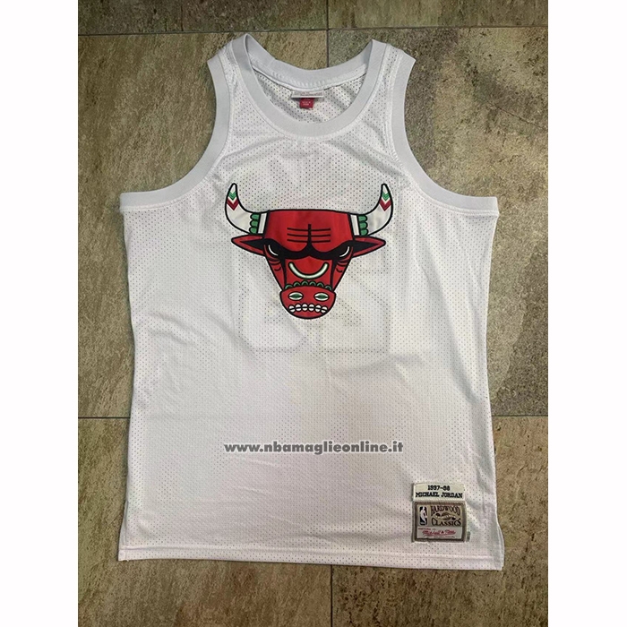 Maglia Chicago Bulls Michael Jordan No 23 Mitchell & Ness 1997-98 Bianco2